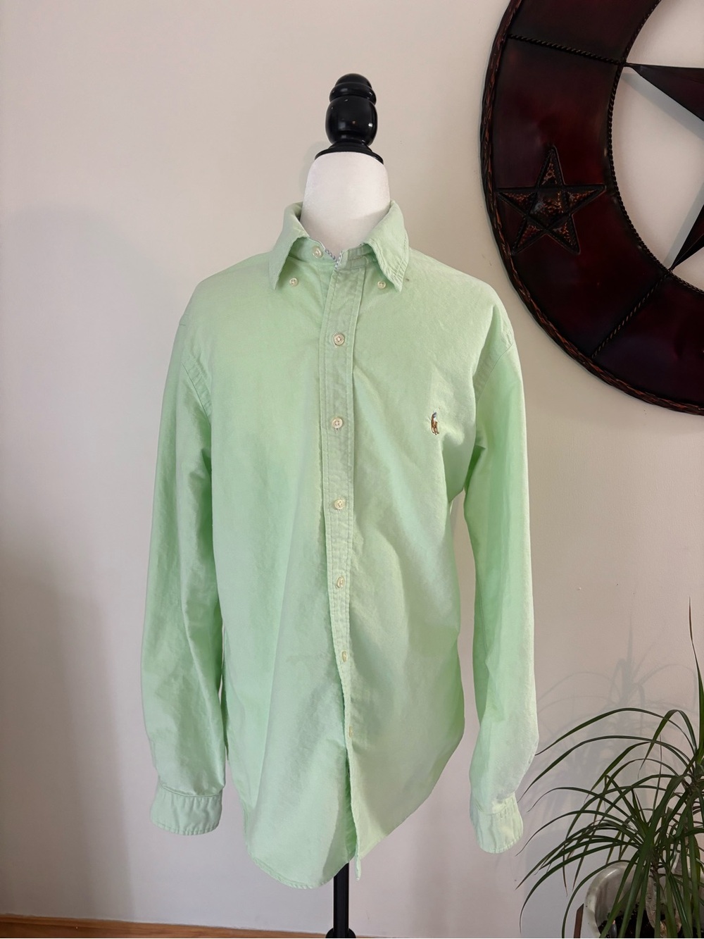 Ralph Lauren Classic Slim fit Cotton Preppy Light Green Button-Down Shirt Sz M